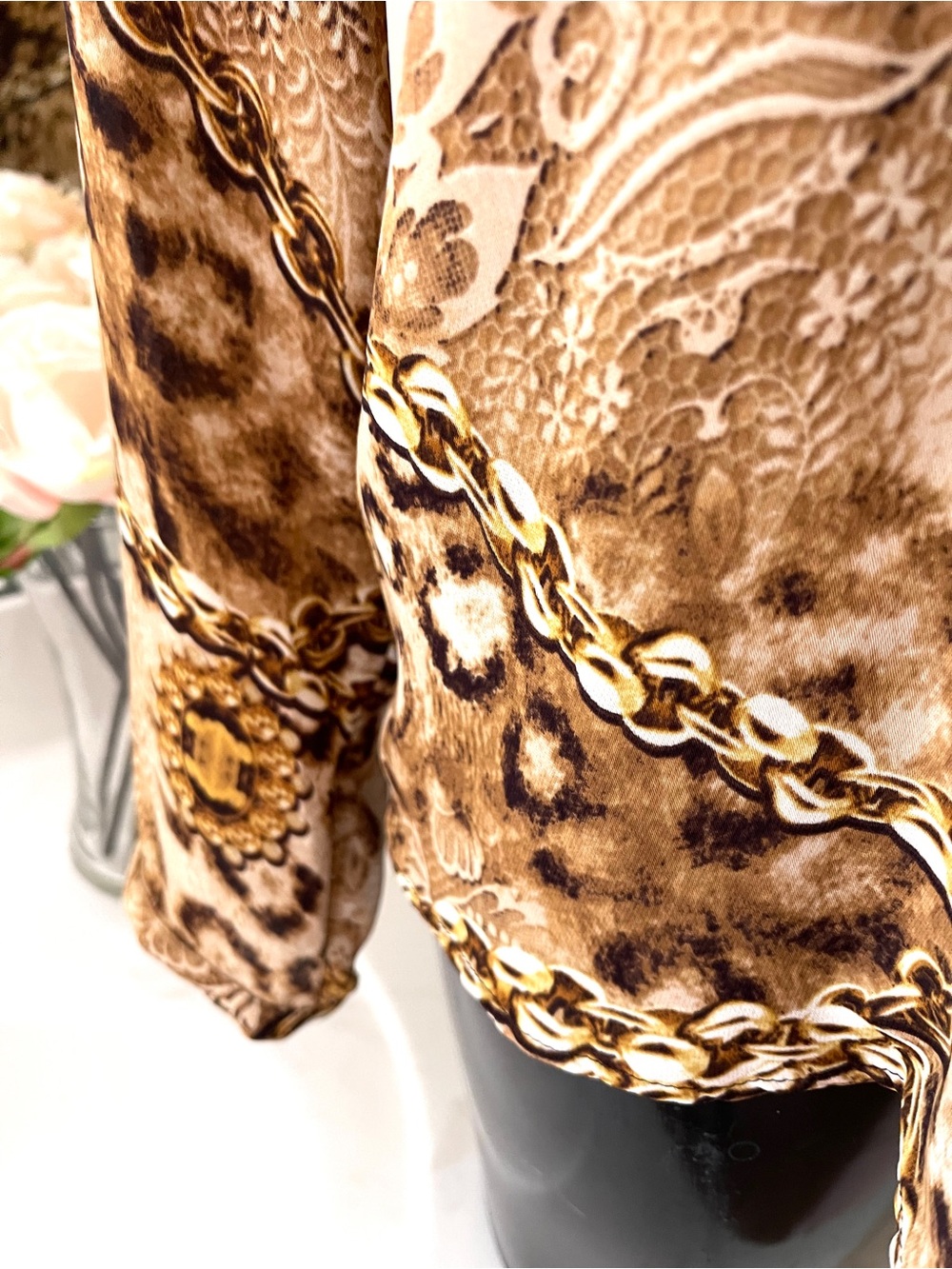 JENNIFER LOPEZ Blouse XL Animal Print Top brown Leopard Women Shirt - Picture 5 of 6